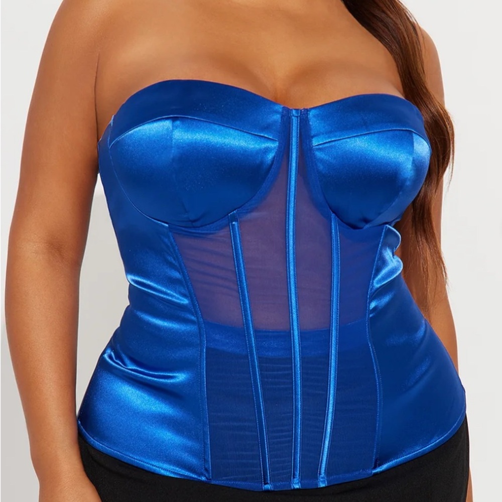 Sleek Blue Satin Corset Top